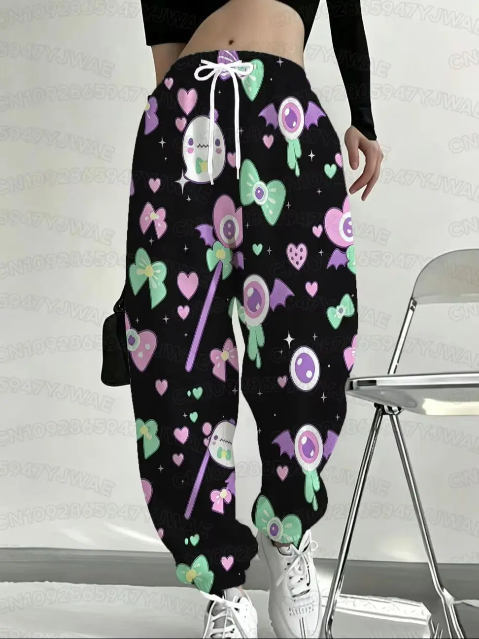 Spring and Autumn Women's Men's Gothic Hip Hop Yami Kawaii Y2K Skull Print Street Style Casual  Long Jogger Pants