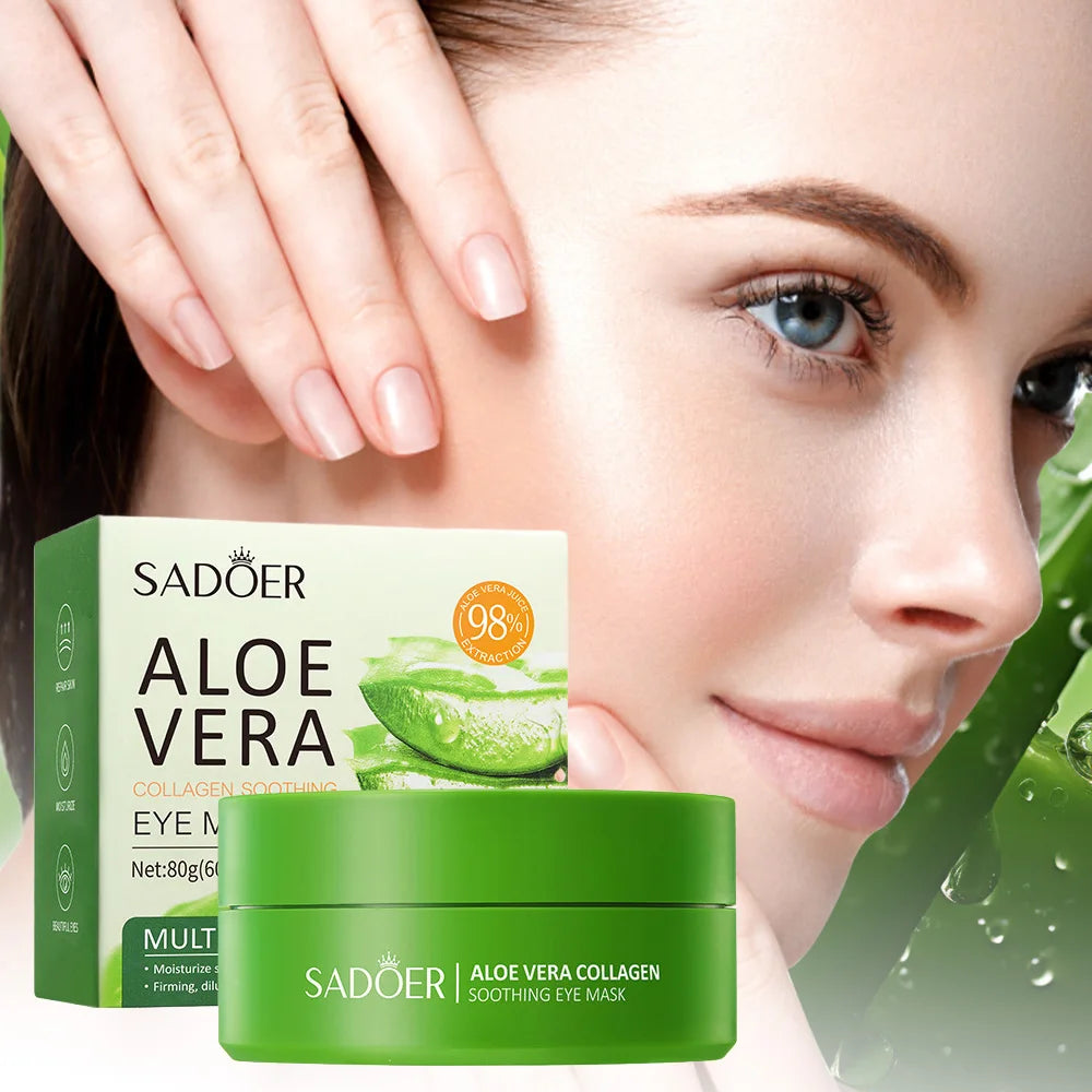 SADOER Aloe Vera Collagen Soothing Eye Mask 60pcs Moisturizing Firming Eye Patches for Puffiness Dark Circles