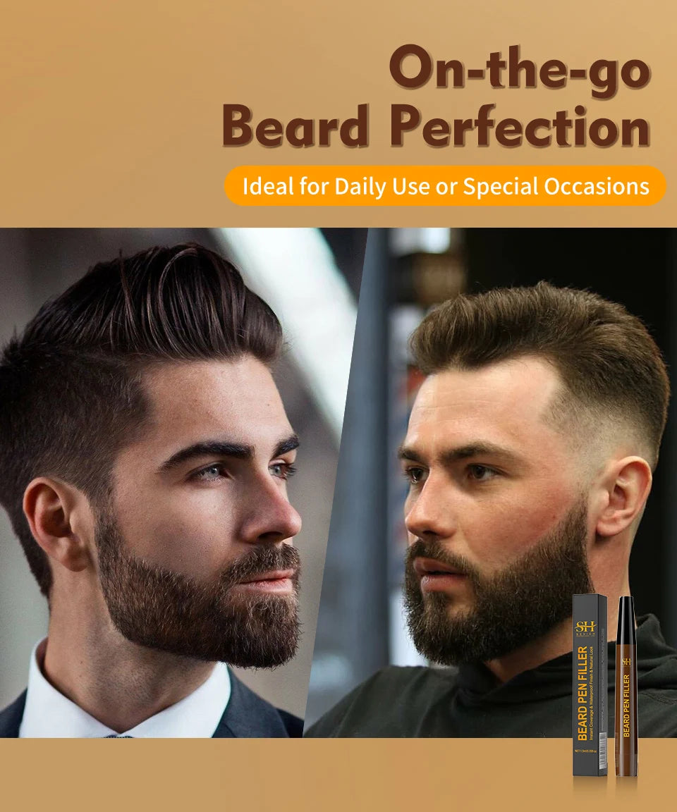 Beard Filling Pen Kit Four Prong Beard Filler Pencil With Beard Brush Waterproof Male Moustache Repair Shaping Coloring Pen
