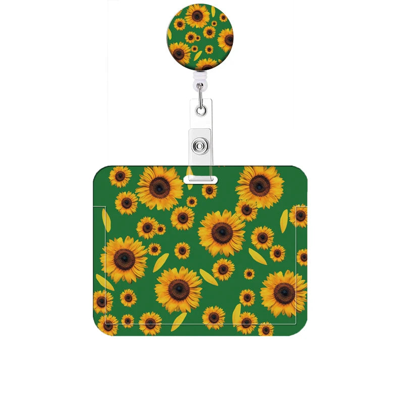 Flower Retractable Buckle Card Holder Women Business Badge Case Reel Clip Girls Cardholders Doctors Nurses Hang Credential holde