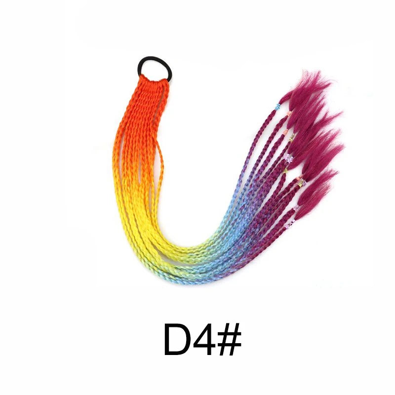24Inch Synthetic Rainbow Braided Hairpieces Elastic Rubber Band Long Box Braid Ponytail Hair Extension for Women