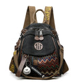 Denim ethnic style embroidered women's double shoulder bag, color-matched large capacity backpack, multi-purpose crossbody bag