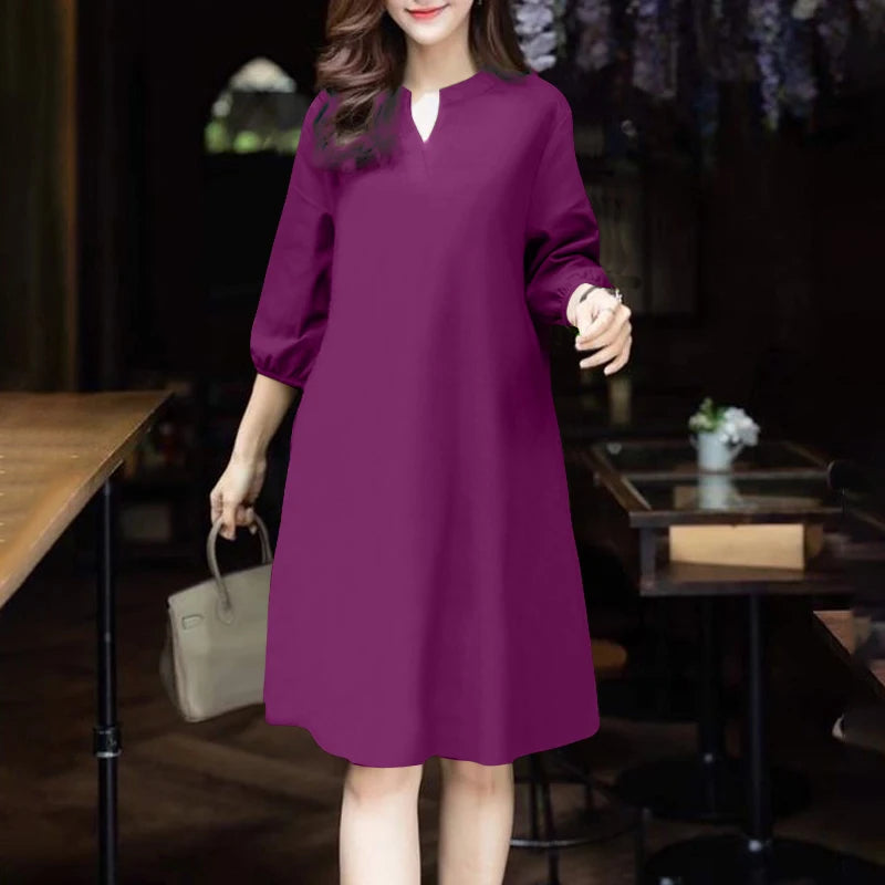 2025 ZANZEA Fashion Women V Neck 3/4 Sleeve Dress Autumn Sundress Elegant Solid OL Work Dresses Casual A Line Loose Vestido Robe