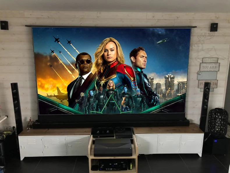 Motorized Floor Rising CLR Projection Screen Tab Tension 92 100 Inch Ambient Light Rejecting Electric for UST Projectors 3D 8K