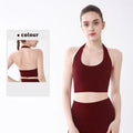 Sports Top Women Sexy Hanging Neck Yoga Bra High Intensity Shockproof Fixed Chest Pad Running Fitness Outdoor Leisure Yoga Vest