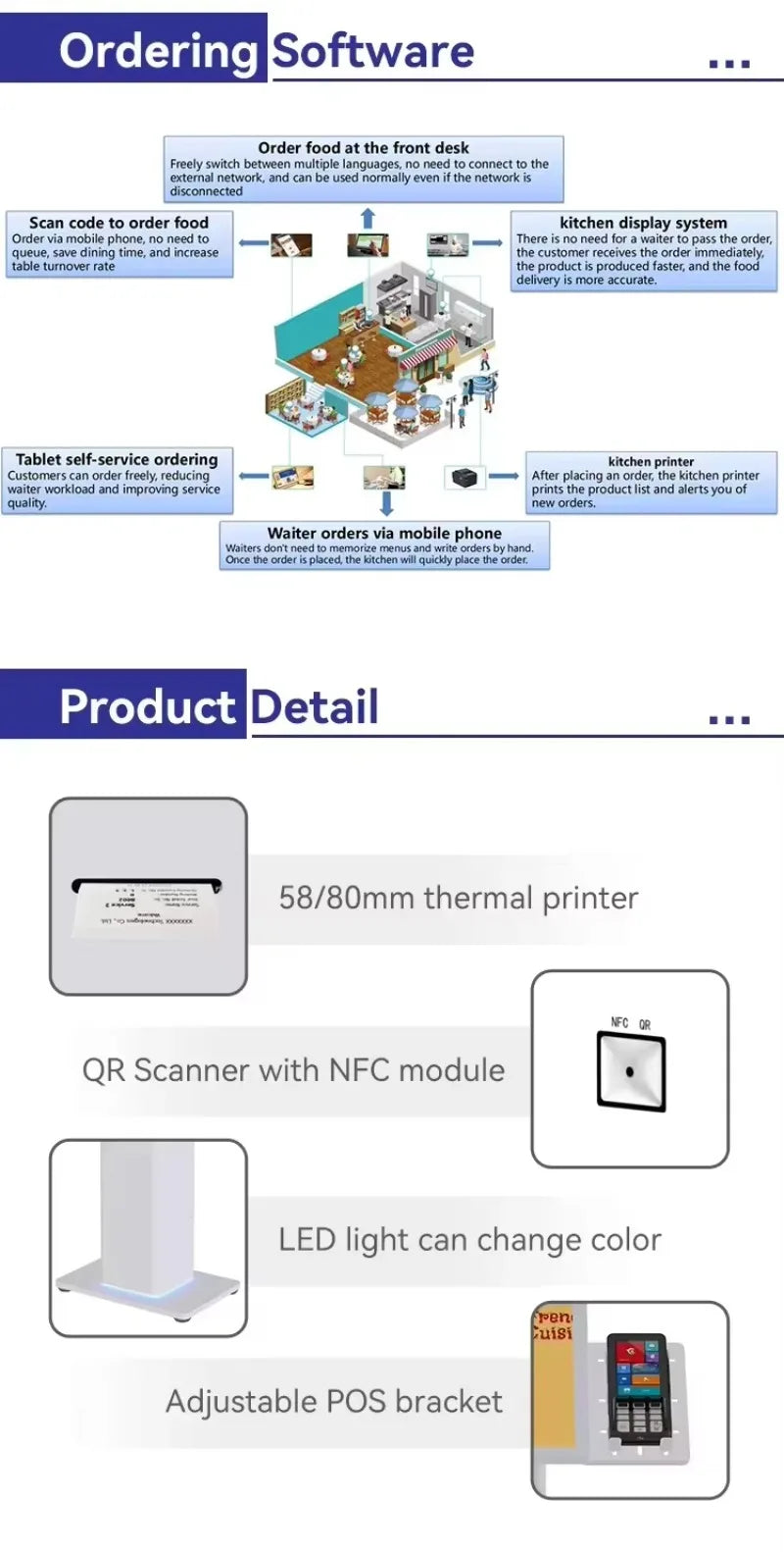 32 Android Self Ordering Kiosk for Restaurant Use Touch Screen Terminal with Receipt Printer and Menu Customization