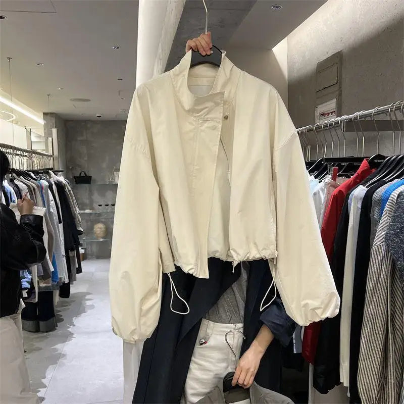 2025 New Red Stand Up Collar Casual Jacket For Women In Spring And Autumn Coat Loose Casual Short And Thin Jacket Top Female