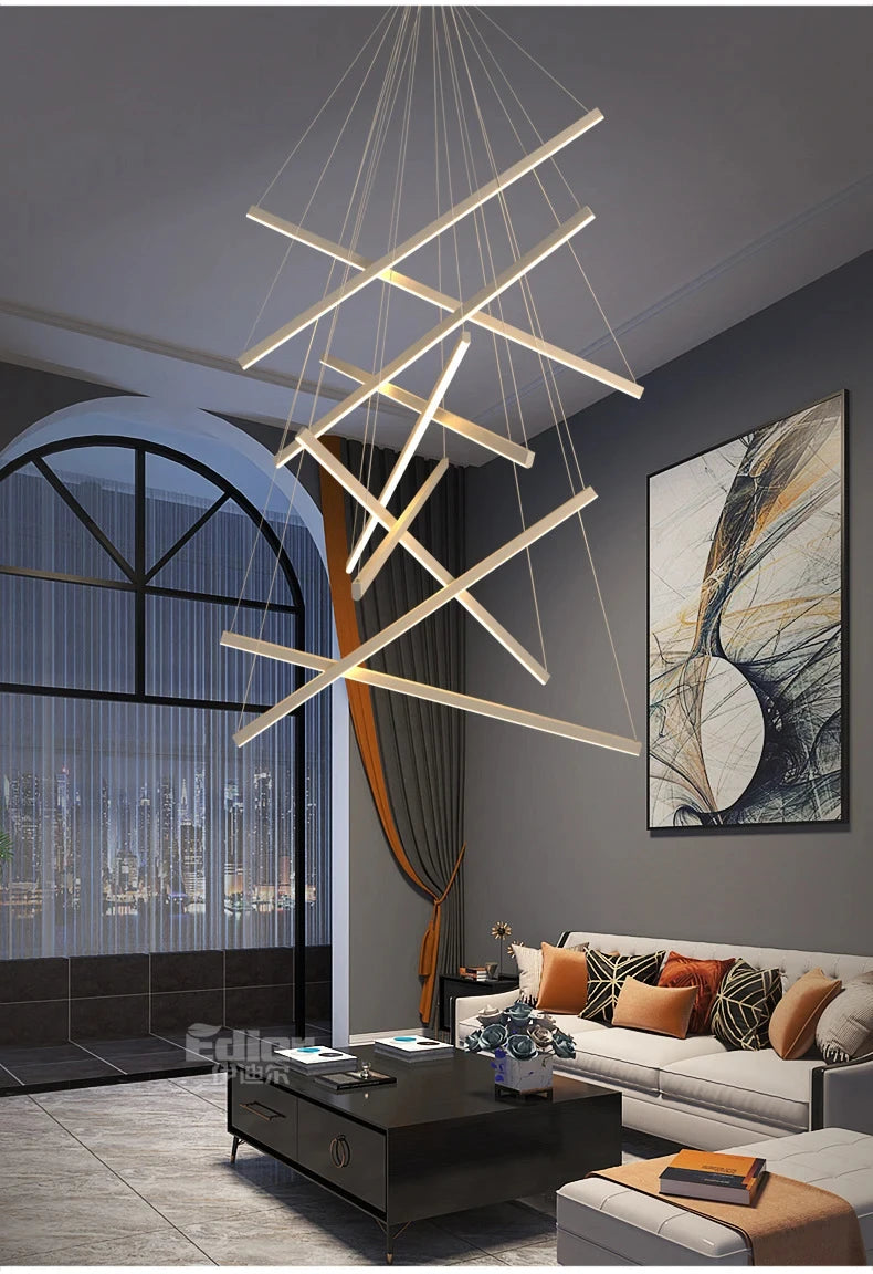 Modern LED Ceiling Chandelier Stair Living Room Pendant Lamp Kitchen Hall Hanging Light Indoor Home Decoration Lighting Fixture