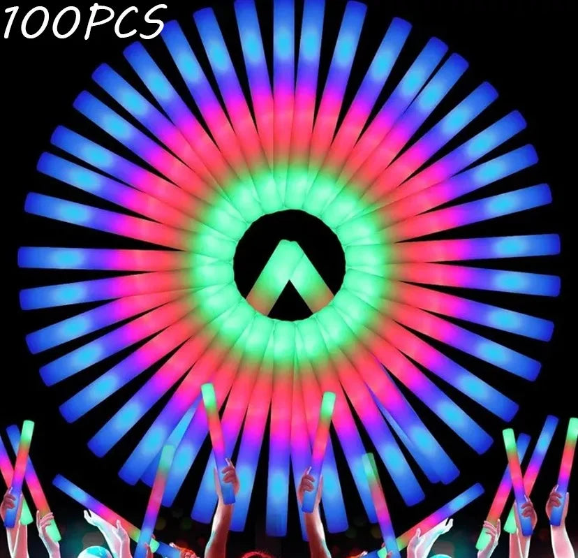 Glow Sticks Bulk 100Pack LED Light Up Foam Sticks 3 Modes Color Flashing,Glow Party Supplies for Wedding Birthday Concert