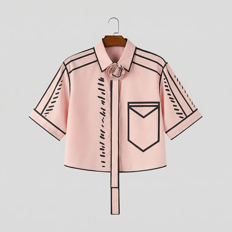 INCERUN Men's Shirt Printing Lapel Short Sleeve Flower Casual Men Clothes Streetwear Summer 2026 Fashion Crop Tops For Man S-5XL