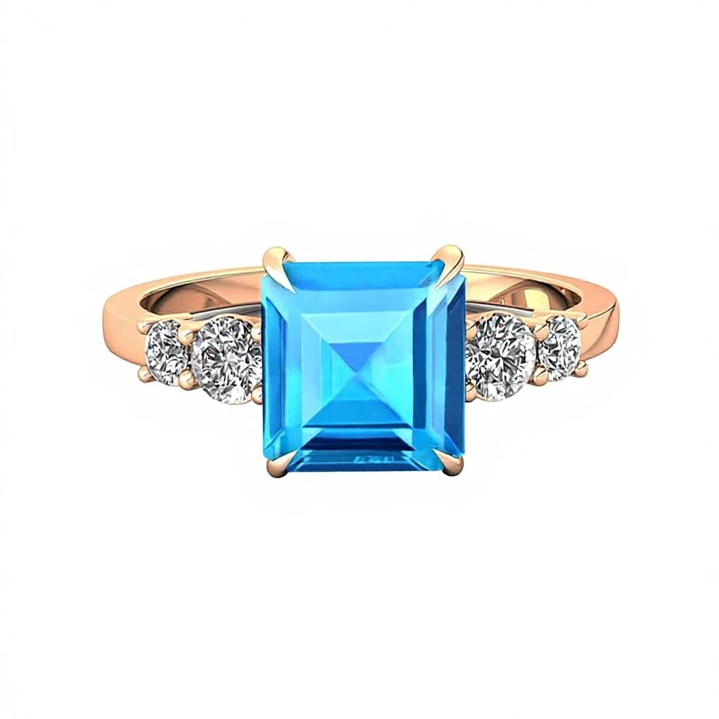Newest Popular Precious Natural Swiss Blue Topaz & Diamond Engagement Rings in 14K Solid / Rose / Yellow / White Gold OEM & ODM