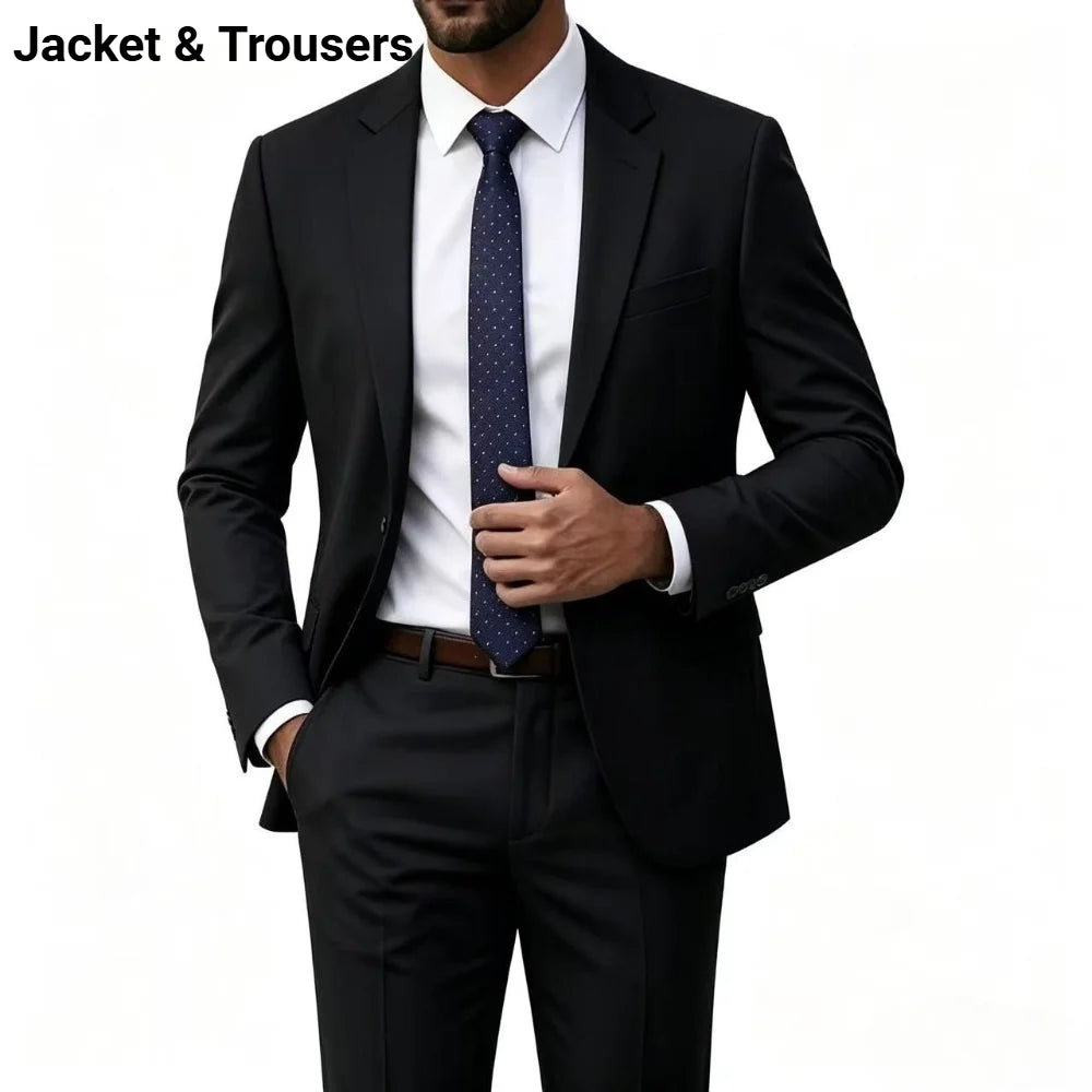 Notched Lapel Men Suit Wedding Elegant 2 Pieces Set Jacket Pants Slim Fit Single Breasted Formal Business Tuxedo Office Blazer