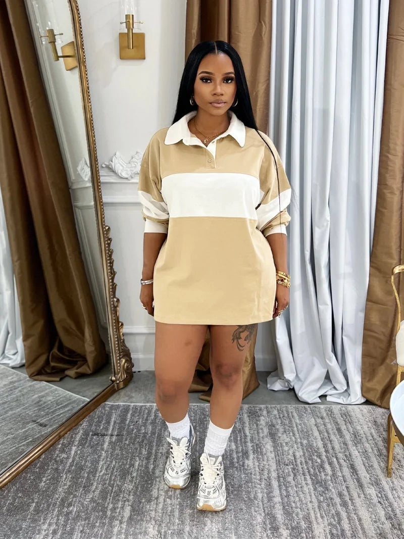 Streetwear Colorblock 2 Piece Sets Women Outfit Summer Clothing Women Full Sleeve Polo-T-Shirt Top Shorts Sets Sporty Tracksuits