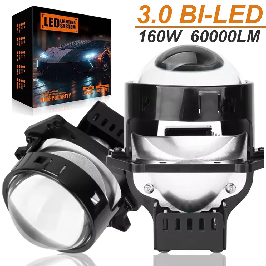 2pcs 3.0inch Bi Led Projector Lens Car Headlight H4 H7 9005 9006 High Low Lights Universal Car Headlamp 60000LM 12V