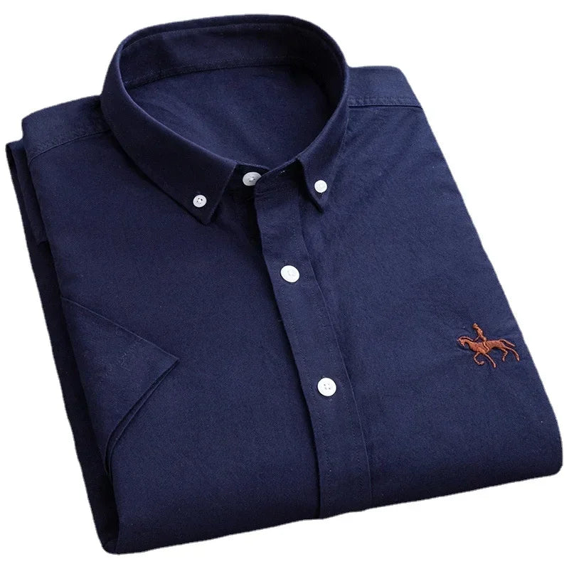 Short Sleeve For Men Shirt 100% Cotton Oxford Casual Without Pocket Solid Men's Dress Shirts Plus Size 6XL