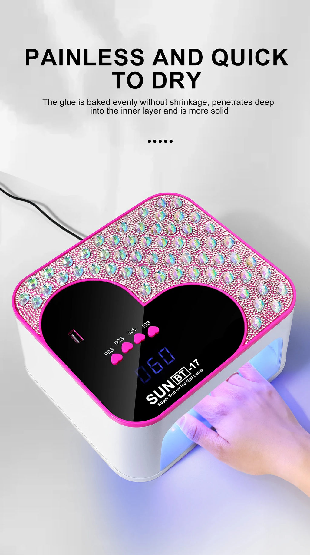 3D Diamond UV LED Nail Lamp For Fast Drying Gel Nail Phototherapy Heart Shape Machine 45 LEDs Manicure Salon Tool Equipment