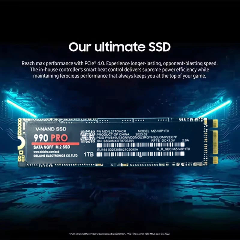 Original 980Pro 990Pro 1TB M.2 PCIe 4.0 NVMe 7400MB/s Max Transfer Speed Stable Internal Solid State Drive For Gaming Laptop PC