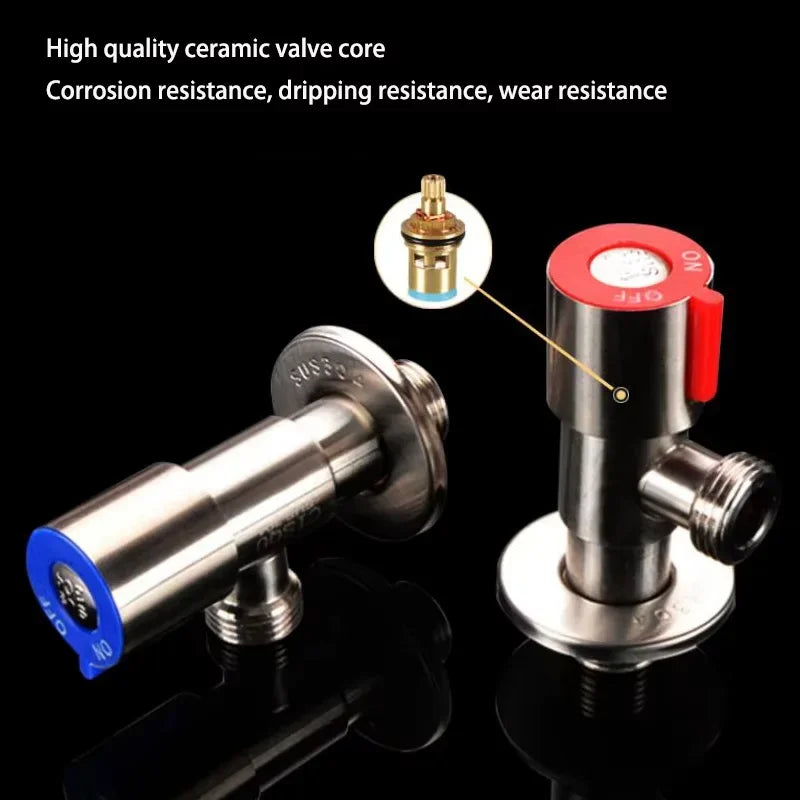 Stainless Steel Hot ＆ Cold Inlet Valve Bathroom Faucet Stop Valve Kitchen Sink Basin Triangle Valve Water Pressure Regulator