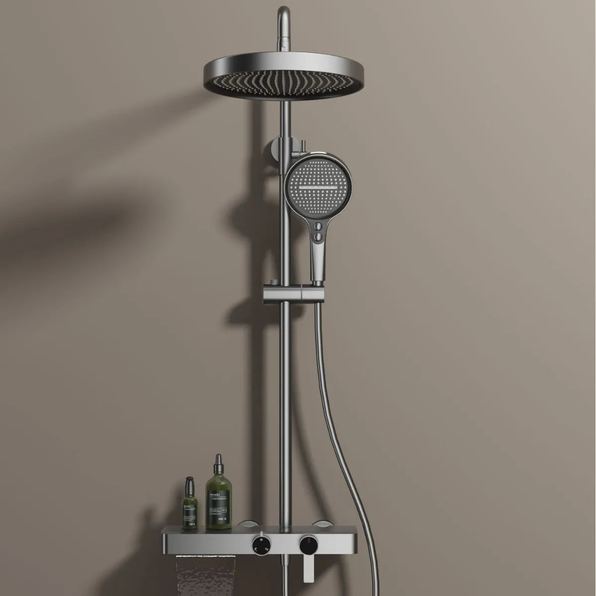 Gray Bathroom Shower System Set Multifunctional Knobbed Triple Function Water Outlet Hot and Cold Control Pressurized Shower Set