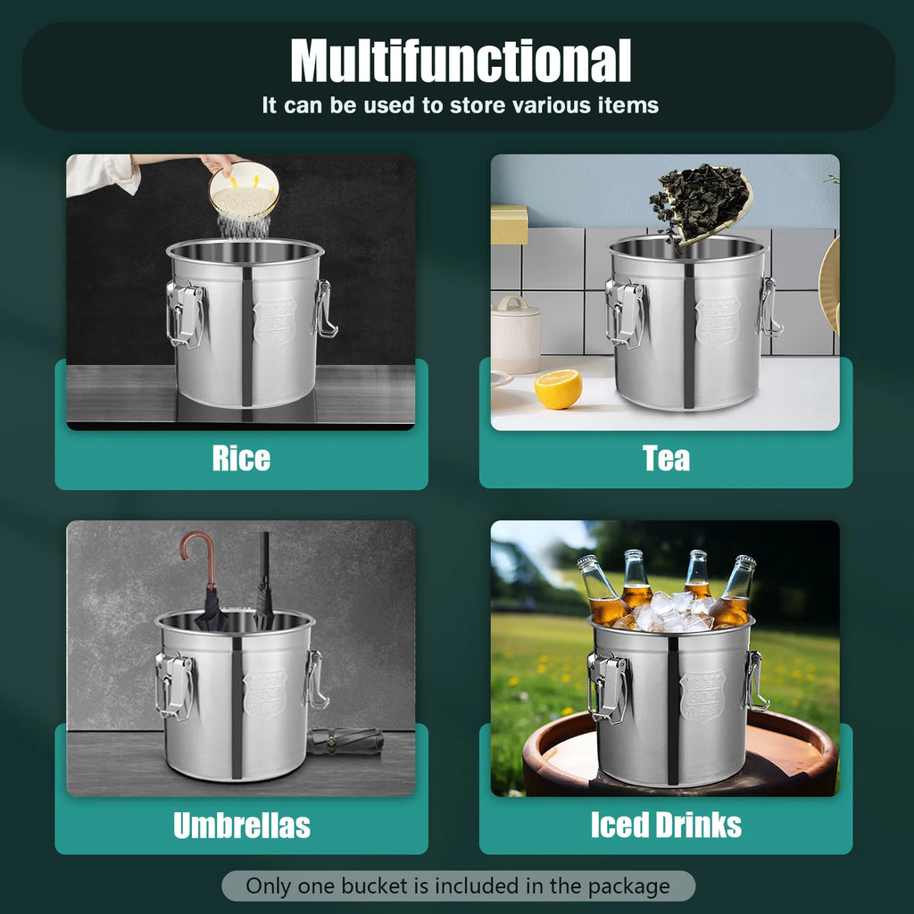 Bymaocar 12L 304 Stainless Steel Cereal Container Metal Kitchen Rice Oil Storage Bucket Airtight Durable, Corrosion Resistant