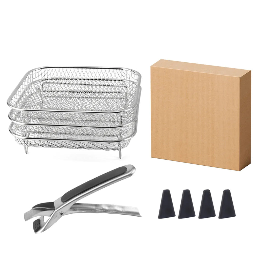 PLOVG Stackable Air Fryer Racks Set Stainless Steel Grilling Oven Steamer Cooker Home Kitchen Gadgets Round Square Rectangle