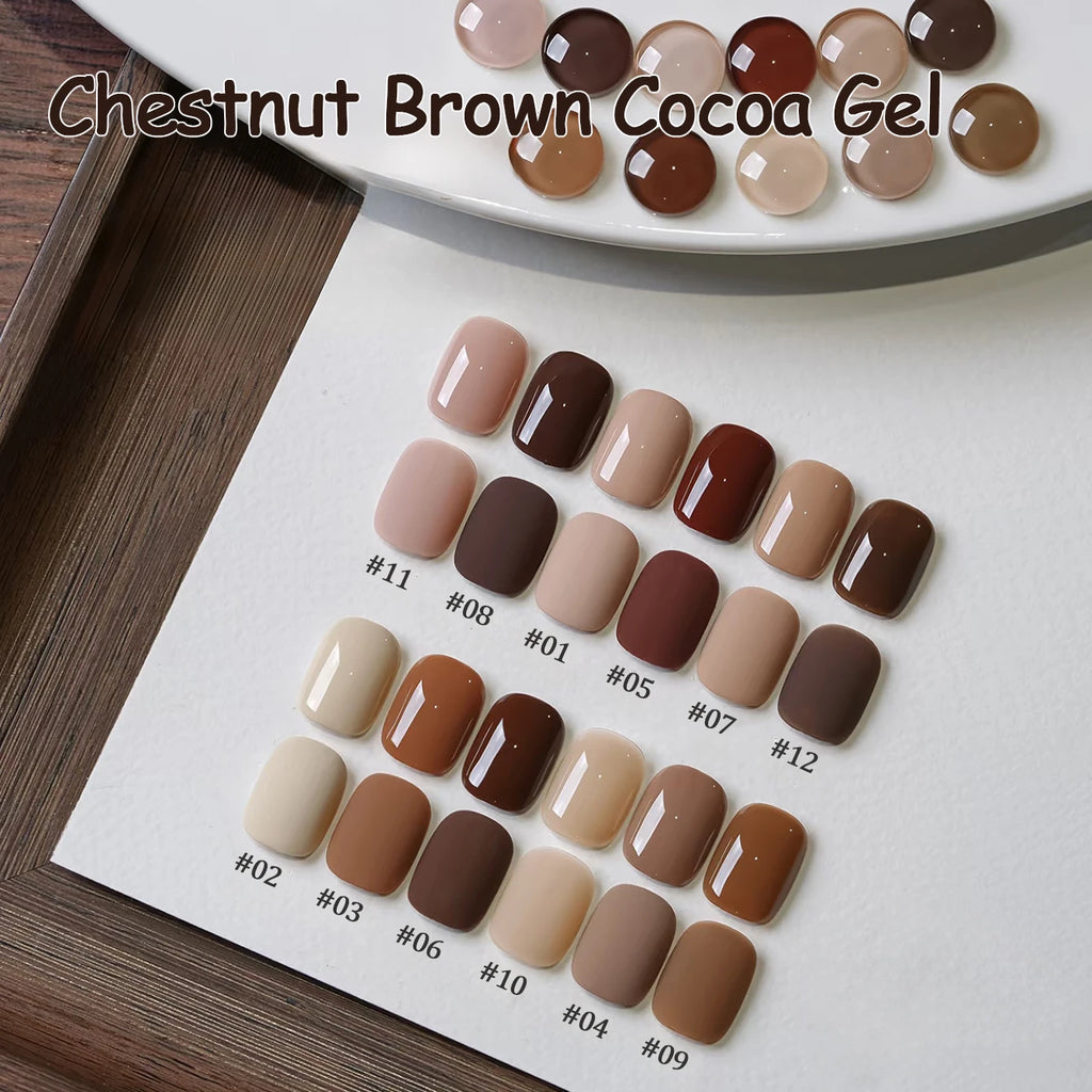 1-12pcs TC Whitening Maillard Caramel Coffee Chestnut Brown Cocoa Nail Art Nail Supplies Autumn Milk Tea Brown Gel Nail Polish