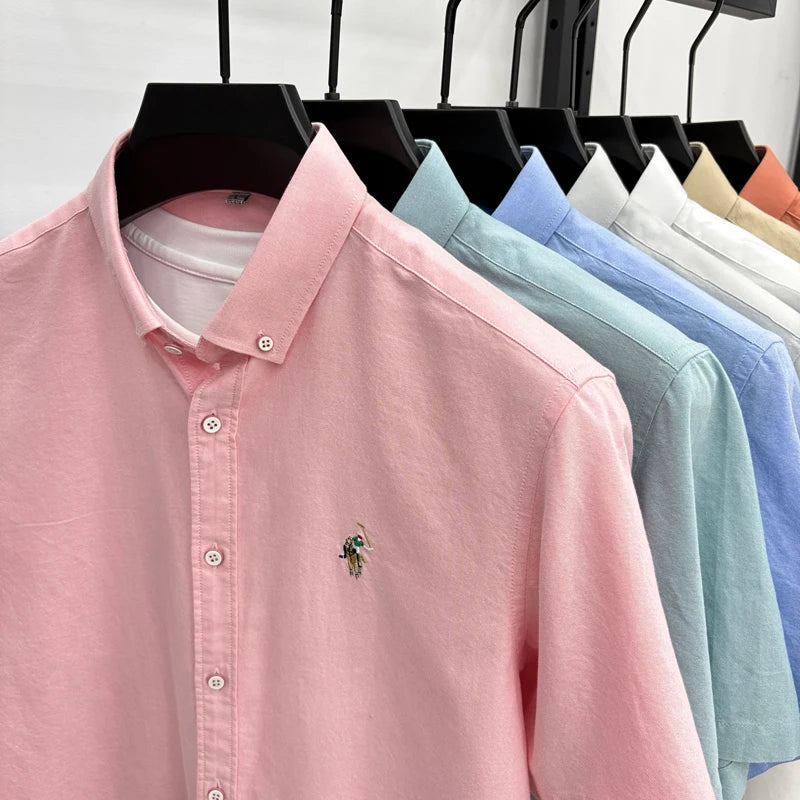 Short Sleeved Shirt Men's Summer New Item Pure Cotton High-end Brand Little Horse Logo Embroidered Casual Shirt