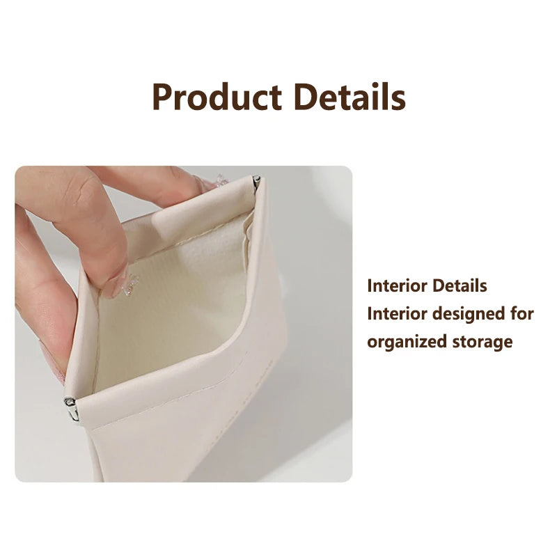 Automatic Closed Purse Bag Mini PU Separate Earphone Charging Cable Storage Bag Portable Zero Wallet Coin Lipstick Storage Bag