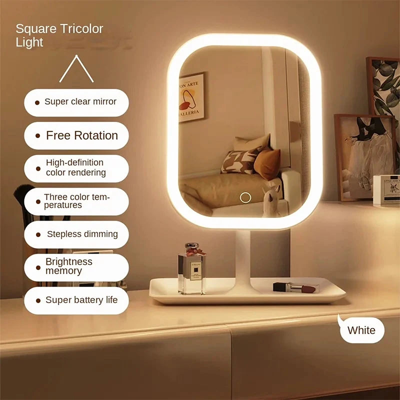 Desktop Vanity Mirror 3 Color Dimmable Light LED Makeup Lights Touching Women Bedroom Dressing Mirrors