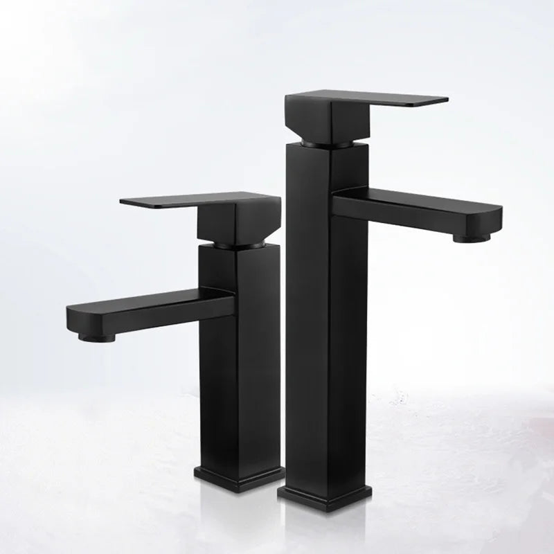 Stainless Steel Modern Minimalist Single Handle Dual Control Hot and Cold Water Faucet, Painted Finish for Basin Sink Mixer Tap