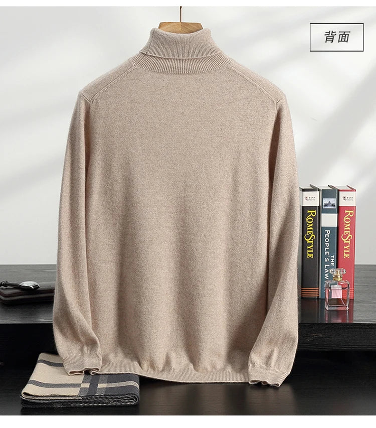 Autumn/Winter Men's 100% Cashmere Pullover Business Casual Solid Knitted Sweater Loose High Collar Tops Basic Thick Warm Jumper