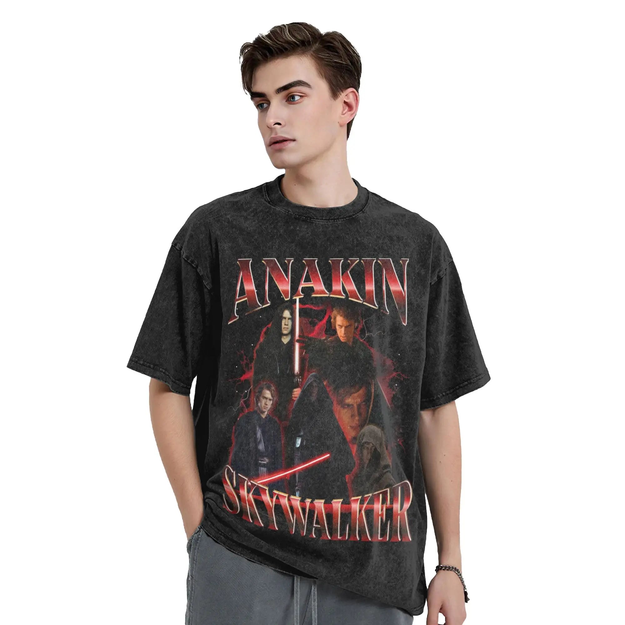 Washed T Shirt Anakin Skywalker Sith Retro Collage Hip Hop Vintage T-Shirts Harajuku Streetwear Graphic Tops Tees for Men Women