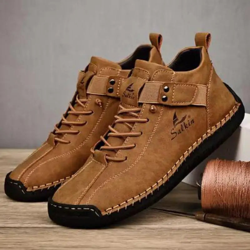 High Top Casual Grey Suede Shoes Men's Lace Up Black Flat Bottom Short Boots Men's Chelsea Boots High-quality Brand Denim Boots