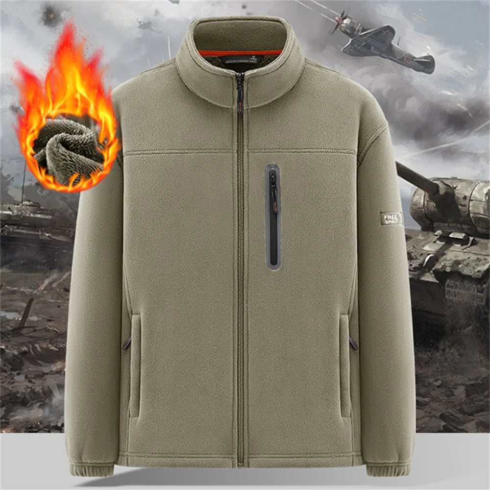 Winter Polar Fleece-Lined Jacket Men Thickened Windproof Stand-Collar Cardigan Jacket Casual Outdoor Embroidered Men's Warm Coat