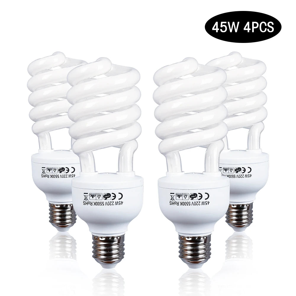5500K Photography Daylight 4PCS 45W High Bright  Fluorescent Lighting Bulbs E27 Base For Photographic Photo Video Studio