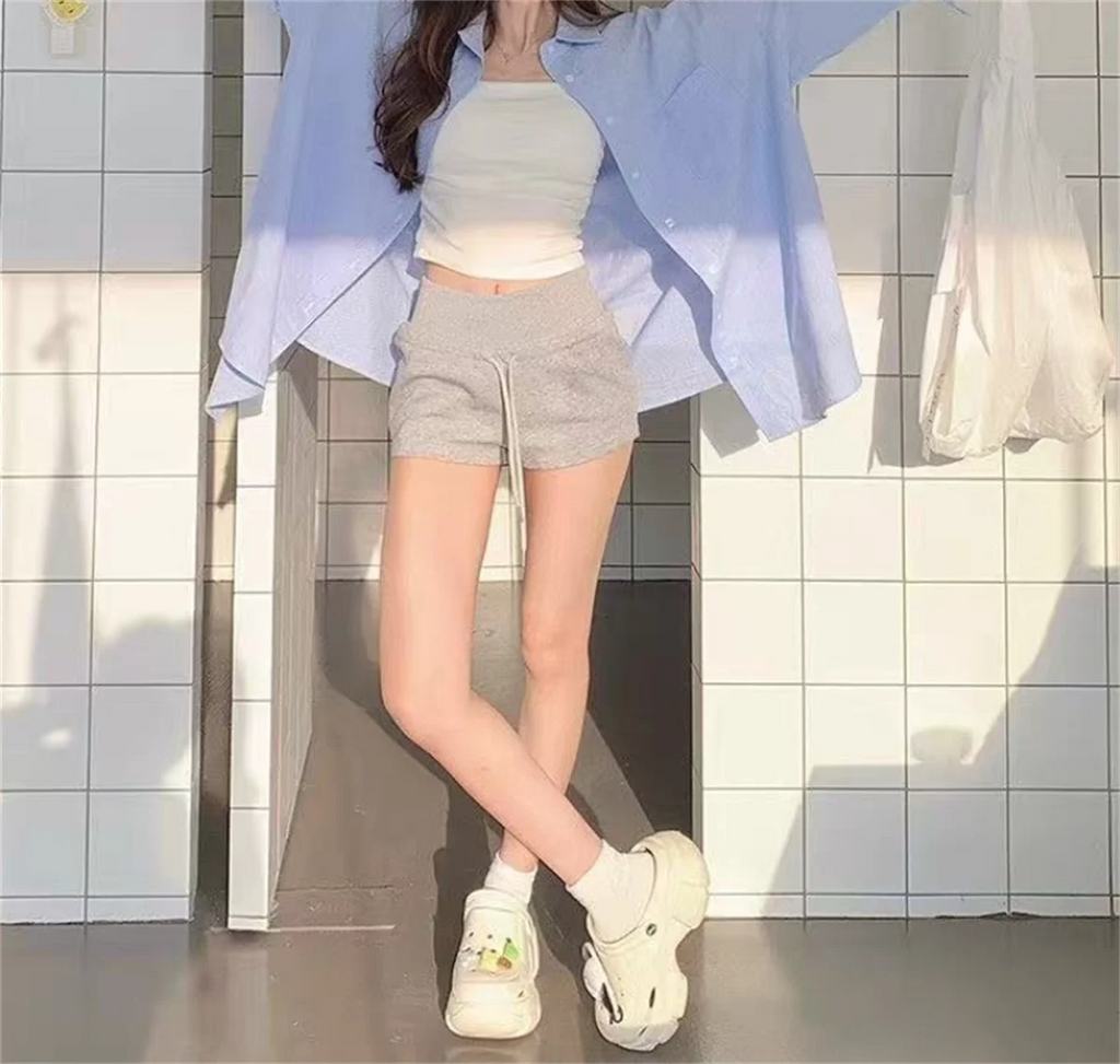 Drawstring Casual Sports Shorts For Women High Waist Solid Summer Short Pant Female Yoga Running Outfit Clothes Korean Hot Pants
