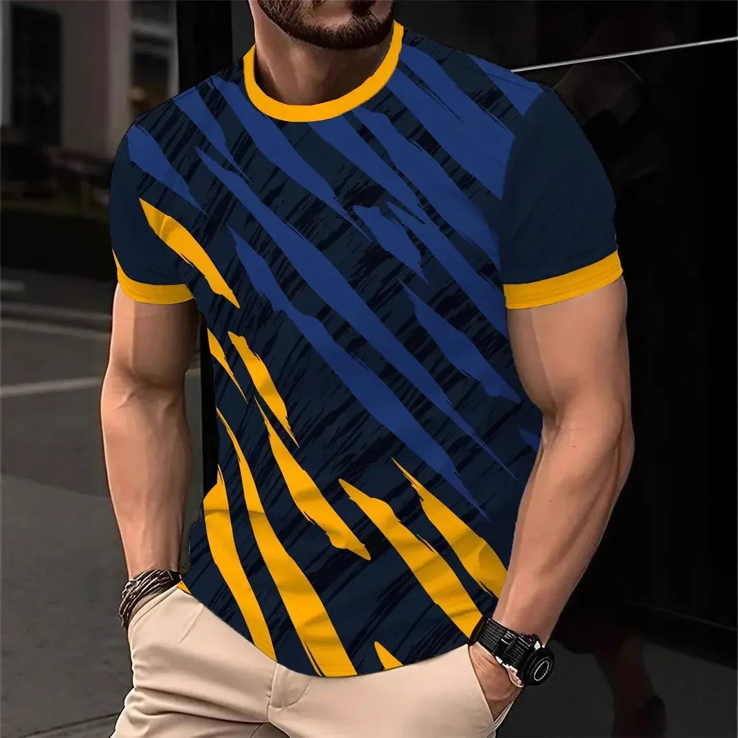 Striped 3D Print Quick-Dry Breathable Men Sport TShirt - Outdoor Leisure Fitness Harajuku Fashion Round-neck Short-Sleeved Shirt