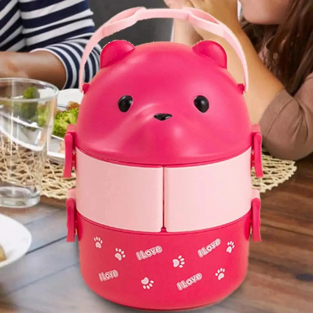 Eyeglass Bear Thermal Bento Box Stackable Bento Box Portable Cute Cartoon Children Lunch Box Double Layer Food Storage Container