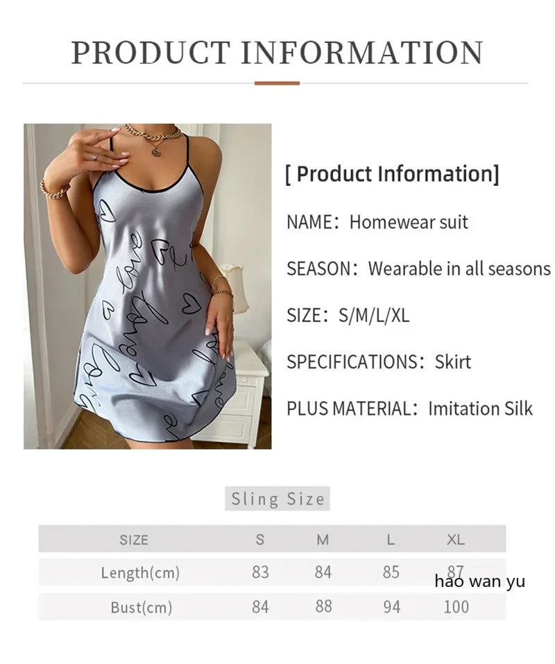 Women's Costume Sexy Short Dress Small Suspenders Printed Pure Desire Wind Girls Casual Comfortable Homewear Robe Nightgowns