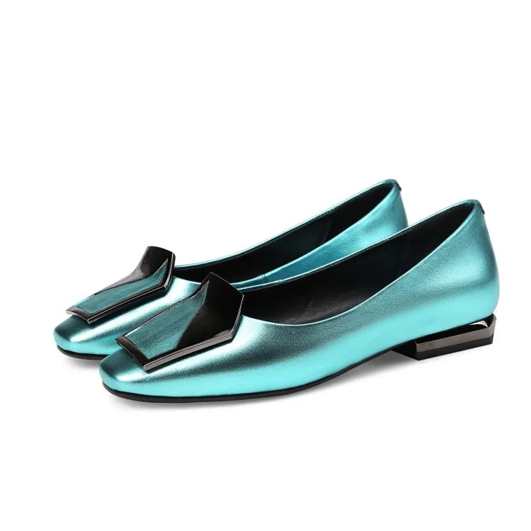 NEW Autumn/Spring Women Pumps Genuine Leather Shoes for Women Square Toe Low Heel Shoe Concise Slip-on Plus Size Handmade Shoes