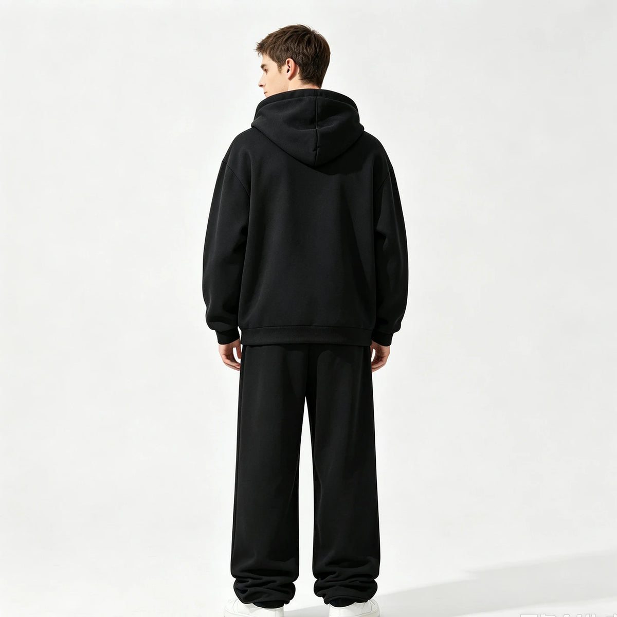 Men Fleece Lined Tracksuit 2‑Piece Set Henley Button Hoodie Sweatshirt Wide Leg Sweatpants Casual Warm Outfit 3 Colors Available