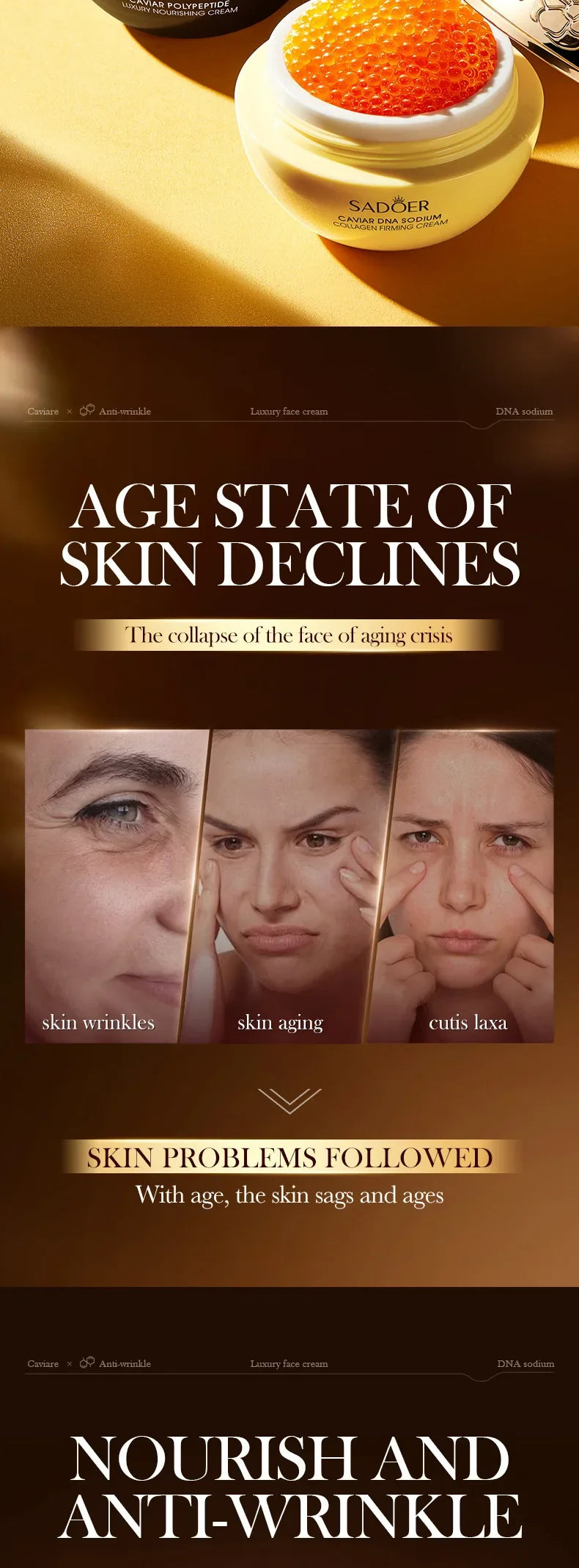 Anti-Wrinkle Face Cream Collagen Pearl Firming Lift Fade Fine Lines Caviar Moisturizing Smooth Brighten Korean Skin Care Product
