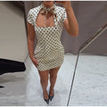 Fashion Lace Up Polka Dot Mini Dress Women Square Collar Short Sleeve Satin Party Dresses2026 Summer Lady Elegant Beach Robe New