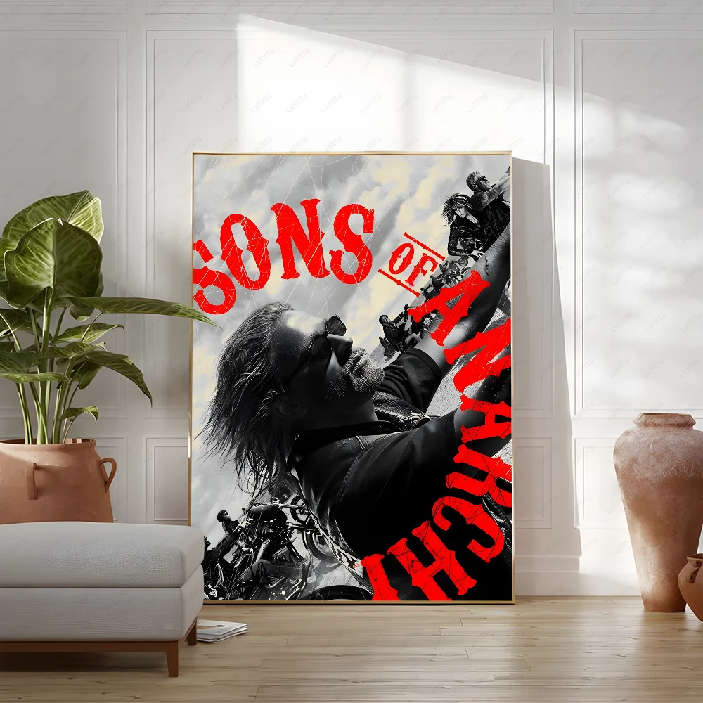 S-Sons Of A-Anarchy Crime Movie Poster Sticky Wall Art Printing Waterproof Home Living Bed Room Bar Hallway Aesthetic Decor
