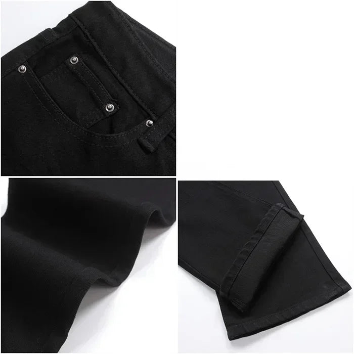 Male Bell Bottom Denim Trousers Slim Black Boot Cut Jeans Men's Clothing Casual Business Flares Pants