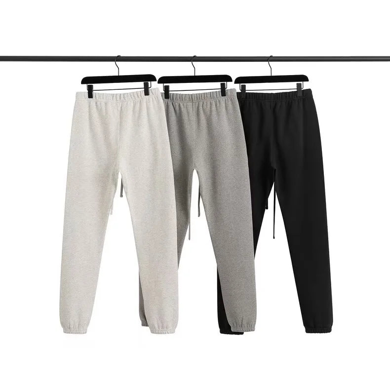 Fashion Double Line Matching Set Men's Drawstring Pants Luxury Design Plush Letter Pants High Street Couple Oversized Pants Set
