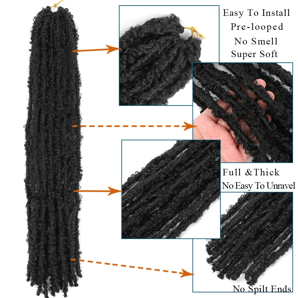 BEWILL 12 14 18 24 Inch Butterfly Locs Crochet Hair Pre-looped Synthetic Distressed Faux Braids Hair Soft Locs Goddess Locs Hair