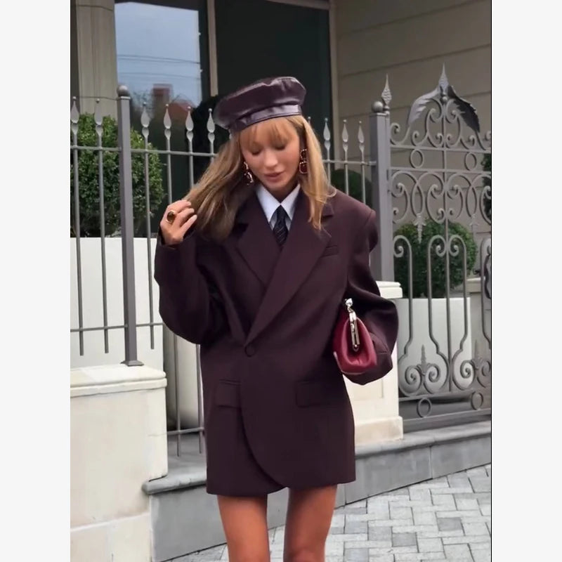 Women Solid Lapel Short Blazer Jackets Fashion Long Sleeve Single Button Loose Fited Suit Coat 2026 Autumn Daily Street Outwear