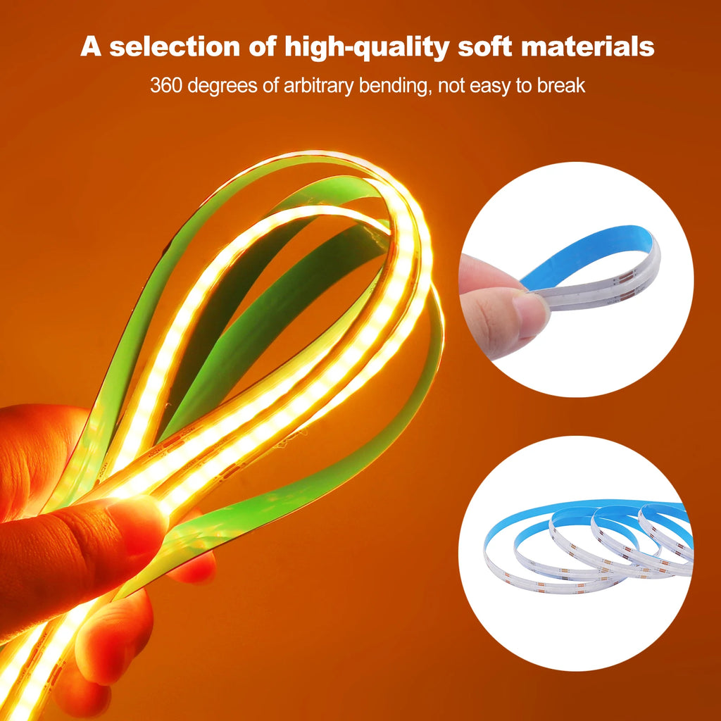 DC 12V 24V RGB COB LED Strip 10mm PCB 576LEDs/m High Density Flexible LED Tape for DIY Living Room Bedroom Decor Lighting