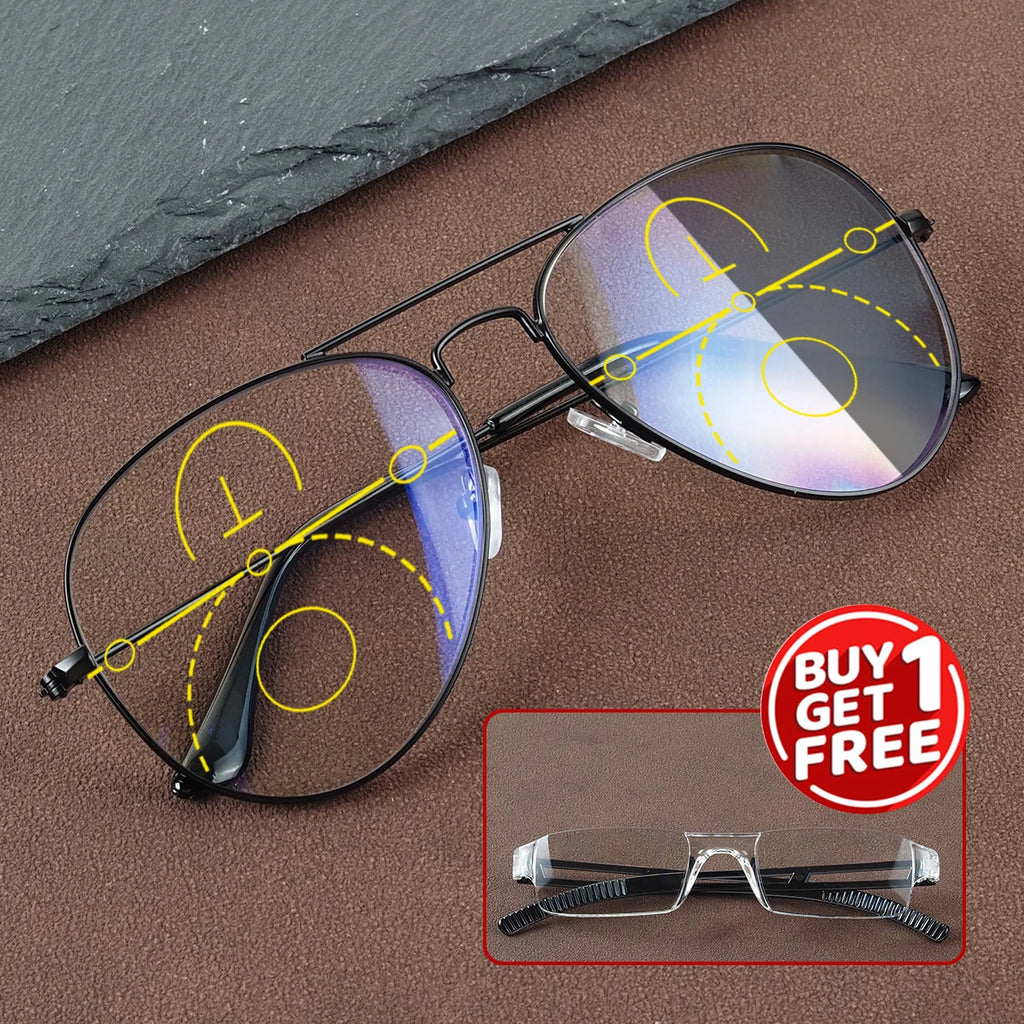 Photochromic, Progressive Multifocal Reading Glasses, Comes with 1 Free Integrated Presbyopic Glasses, Unisex Style.